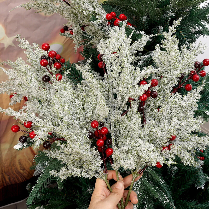 4/1 ΤΕΜ. Τεχνητά κλαδιά πεύκου Χριστουγεννιάτικα κόκκινα μούρα στελέχη για χριστουγεννιάτικα στολίδια με στεφάνι DIY Χριστουγεννιάτικη διακόσμηση για το σπίτι