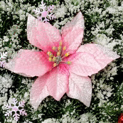 5/10 τμχ Χριστουγεννιάτικη διακόσμηση Glitter τεχνητά λουλούδια στολίδια χριστουγεννιάτικου δέντρου Διακόσμηση σπιτιού Χριστουγεννιάτικη Πρωτοχρονιά 2025 Αξεσουάρ