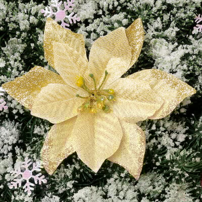 5/10 τμχ Χριστουγεννιάτικη διακόσμηση Glitter τεχνητά λουλούδια στολίδια χριστουγεννιάτικου δέντρου Διακόσμηση σπιτιού Χριστουγεννιάτικη Πρωτοχρονιά 2025 Αξεσουάρ