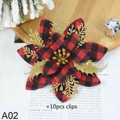 5,7 colio dirbtinės mėlynos ir juodos kalėdinės blizgančios gėlės su spaustukais 5/10 vnt Kalėdų eglutės gėlių papuošalai Noel Naujųjų metų dekoras