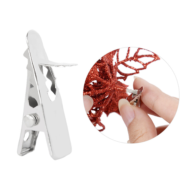 5,7 colio dirbtinės mėlynos ir juodos kalėdinės blizgančios gėlės su spaustukais 5/10 vnt Kalėdų eglutės gėlių papuošalai Noel Naujųjų metų dekoras