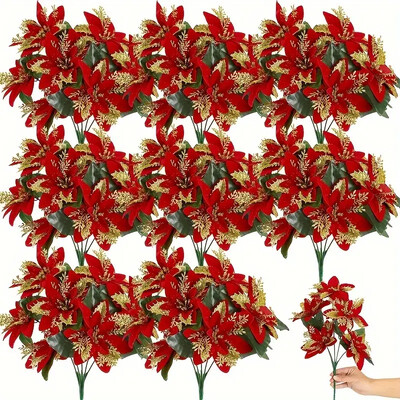 1 buc Buchete noi de flori de Crăciun Poinsettia, floare artificială, ornament pentru brad de Crăciun, bricolaj, grădină de acasă, decorațiuni de Anul Nou de Crăciun