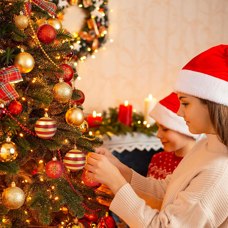 50 db/doboz Piros arany karácsonyi labdák dísz karácsonyfára függő medál 2024 karácsonyi dekoráció otthonra 2025 újévi ajándékok