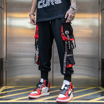 2023 Hip Hop Joggers Men Letter Ribbons Cargo Παντελόνια Τσέπες Track Tactical Casual Techwear Ανδρικά παντελόνια Φούτερ παντελόνια Streetwear