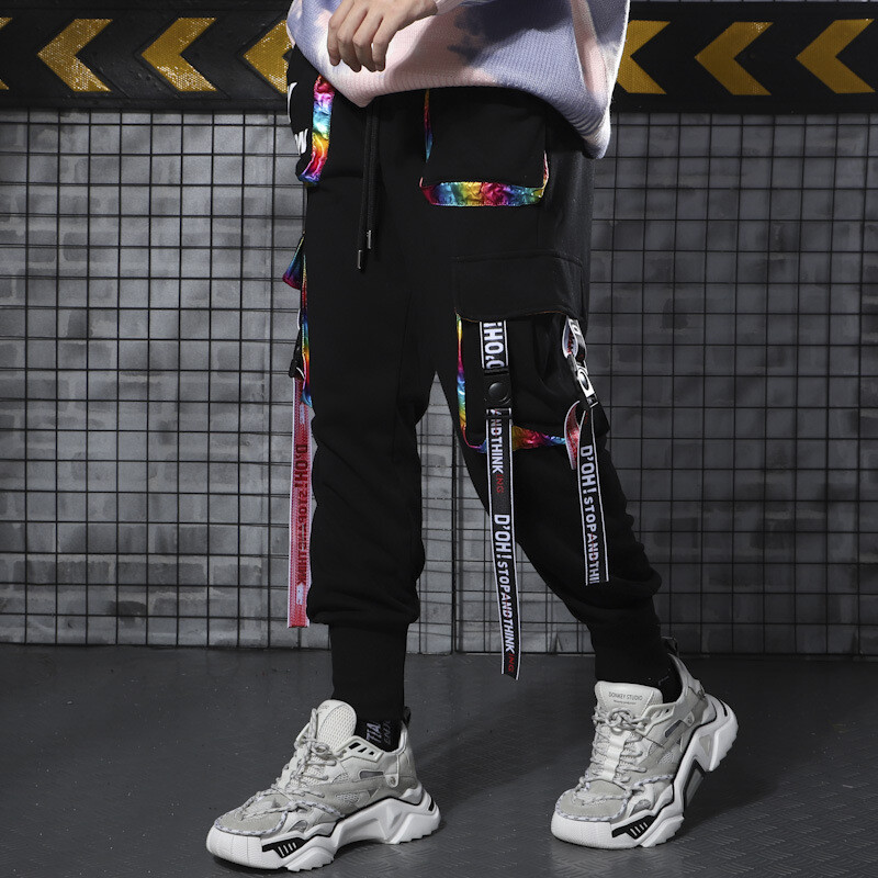2023 Hip Hop Joggers Men Letter Ribbons Cargo Παντελόνια Τσέπες Track Tactical Casual Techwear Ανδρικά παντελόνια Φούτερ παντελόνια Streetwear
