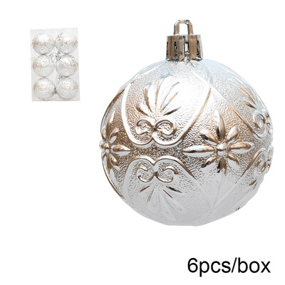 6 vnt. / dėžutė Reljefinis kalėdinio rutulio papuošalai Kalėdų eglutės kabantis pakabukas plastikinis reljefinis rutulys, skirtas 2025 m. Naujųjų metų vakarėlio namų dekoravimui