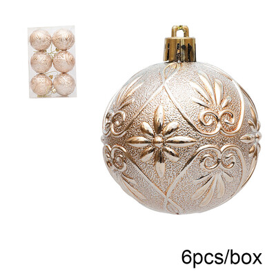 6 vnt. / dėžutė Reljefinis kalėdinio rutulio papuošalai Kalėdų eglutės kabantis pakabukas plastikinis reljefinis rutulys, skirtas 2025 m. Naujųjų metų vakarėlio namų dekoravimui