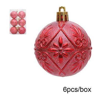 6 vnt. / dėžutė Reljefinis kalėdinio rutulio papuošalai Kalėdų eglutės kabantis pakabukas plastikinis reljefinis rutulys, skirtas 2025 m. Naujųjų metų vakarėlio namų dekoravimui