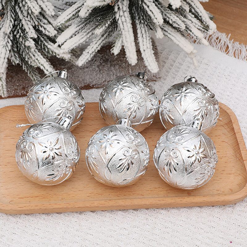 6 vnt. / dėžutė Reljefinis kalėdinio rutulio papuošalai Kalėdų eglutės kabantis pakabukas plastikinis reljefinis rutulys, skirtas 2025 m. Naujųjų metų vakarėlio namų dekoravimui
