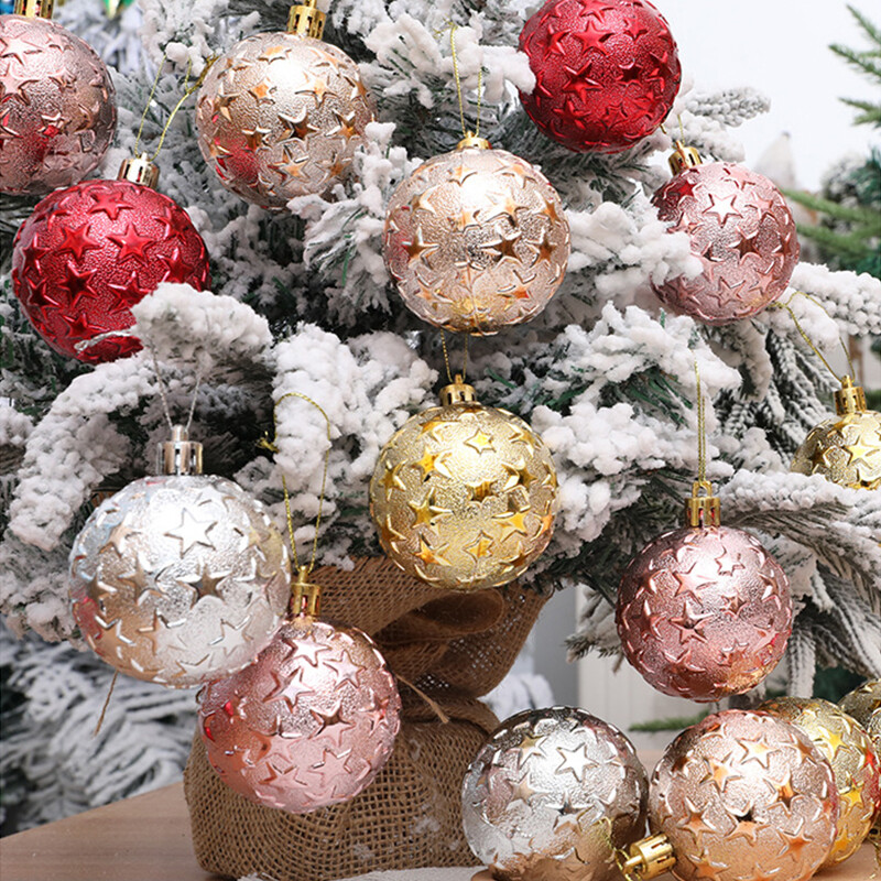6 vnt. / dėžutė Reljefinis kalėdinio rutulio papuošalai Kalėdų eglutės kabantis pakabukas plastikinis reljefinis rutulys, skirtas 2025 m. Naujųjų metų vakarėlio namų dekoravimui