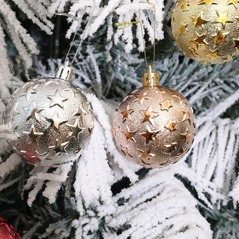 6 vnt. / dėžutė Reljefinis kalėdinio rutulio papuošalai Kalėdų eglutės kabantis pakabukas plastikinis reljefinis rutulys, skirtas 2025 m. Naujųjų metų vakarėlio namų dekoravimui