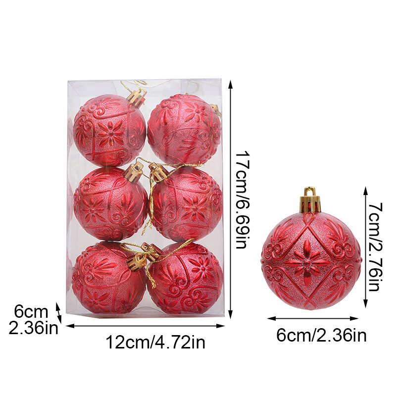 6 vnt. / dėžutė Reljefinis kalėdinio rutulio papuošalai Kalėdų eglutės kabantis pakabukas plastikinis reljefinis rutulys, skirtas 2025 m. Naujųjų metų vakarėlio namų dekoravimui