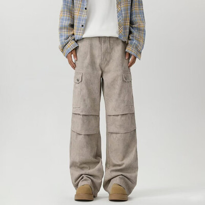 Trashy Y2K 2000S Streetwear Βερίκοκο πλισέ φαρδύ Jeans Cargo Παντελόνι Ανδρικά Ρούχα Φαρδιά Βαμβακερά Μακριά Παντελόνια Pantalon Homme