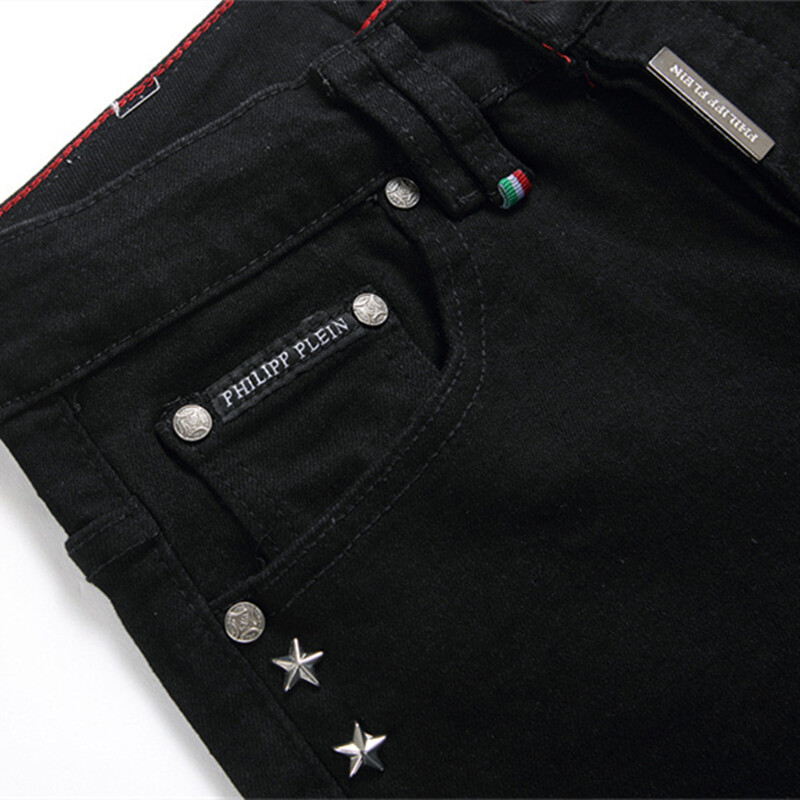 2024-es új punk stílusú, fekete hímzett férfi farmernadrág, divatos fűzfa körmök derékközépig vékony, rugalmas nadrág