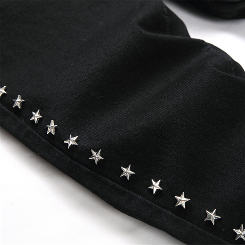 2024-es új punk stílusú, fekete hímzett férfi farmernadrág, divatos fűzfa körmök derékközépig vékony, rugalmas nadrág