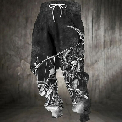 Žieminės naujos storos šiltos kelnės Madingos kaukolės margintos sportinės kelnės Vyriškos sportinės kelnės Vyriškos laisvos laisvalaikio sportinės kelnės su kišeninėmis raištelėmis