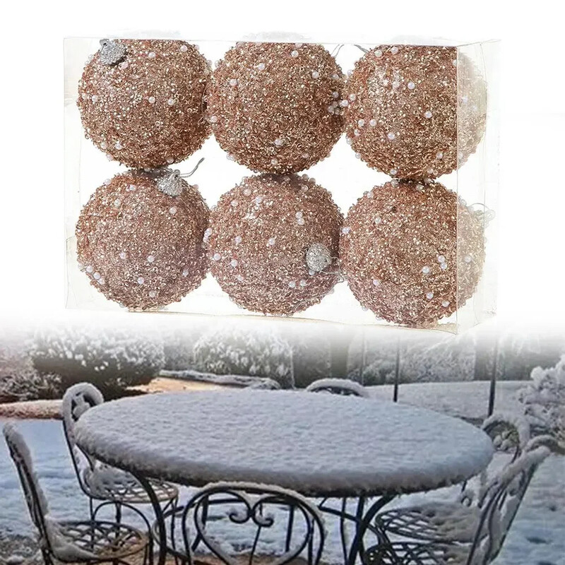 6 vnt rožinio aukso kalėdiniai putplasčio rutuliniai papuošalai su virvės kilpa, skirti lauko sodo vidaus šventiniam dekoravimui