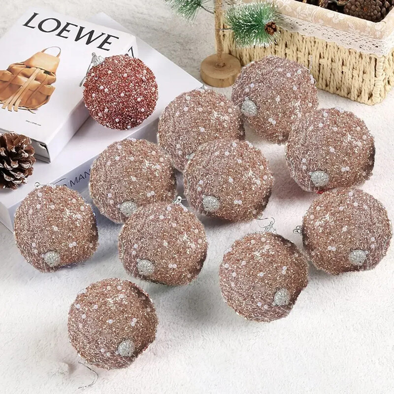 6 vnt rožinio aukso kalėdiniai putplasčio rutuliniai papuošalai su virvės kilpa, skirti lauko sodo vidaus šventiniam dekoravimui