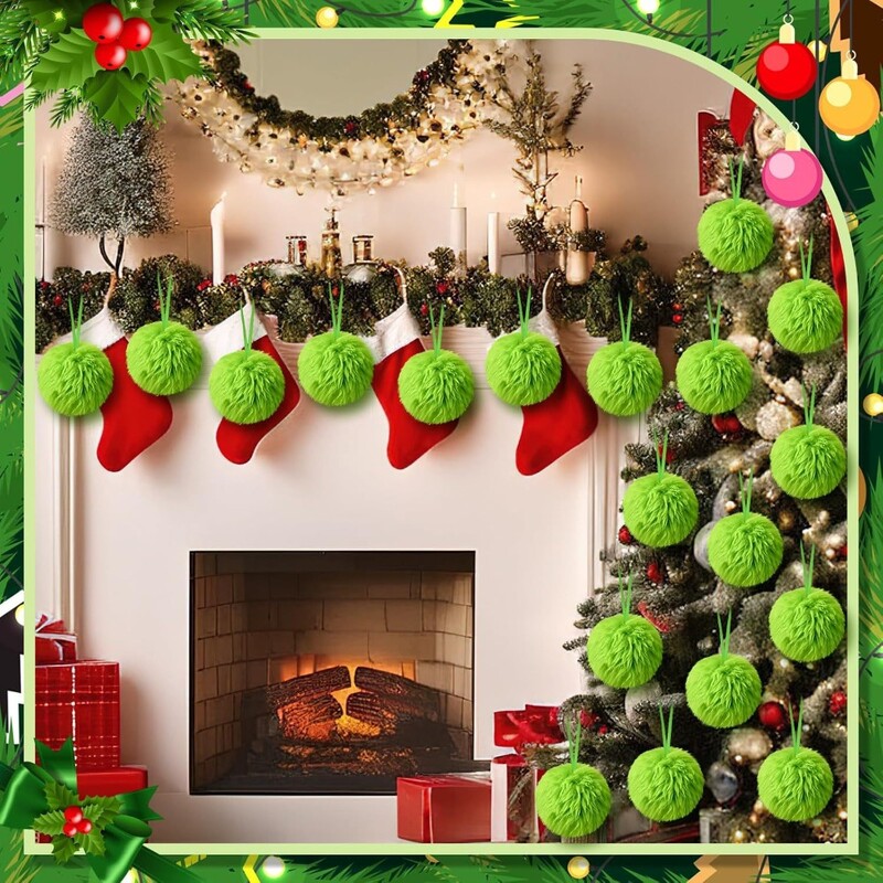 12 τμχ Λούτρινη γούνινη Χριστουγεννιάτικη μπάλα Lime Green DIY Μπάλα διακόσμησης Χριστουγεννιάτικου Δέντρου 6cm Χριστουγεννιάτικα Κρεμαστά Διακοσμητικά Πρωτοχρονιάς