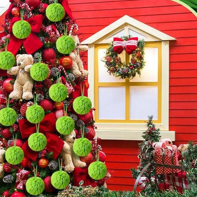 12 τμχ Λούτρινη γούνινη Χριστουγεννιάτικη μπάλα Lime Green DIY Μπάλα διακόσμησης Χριστουγεννιάτικου Δέντρου 6cm Χριστουγεννιάτικα Κρεμαστά Διακοσμητικά Πρωτοχρονιάς