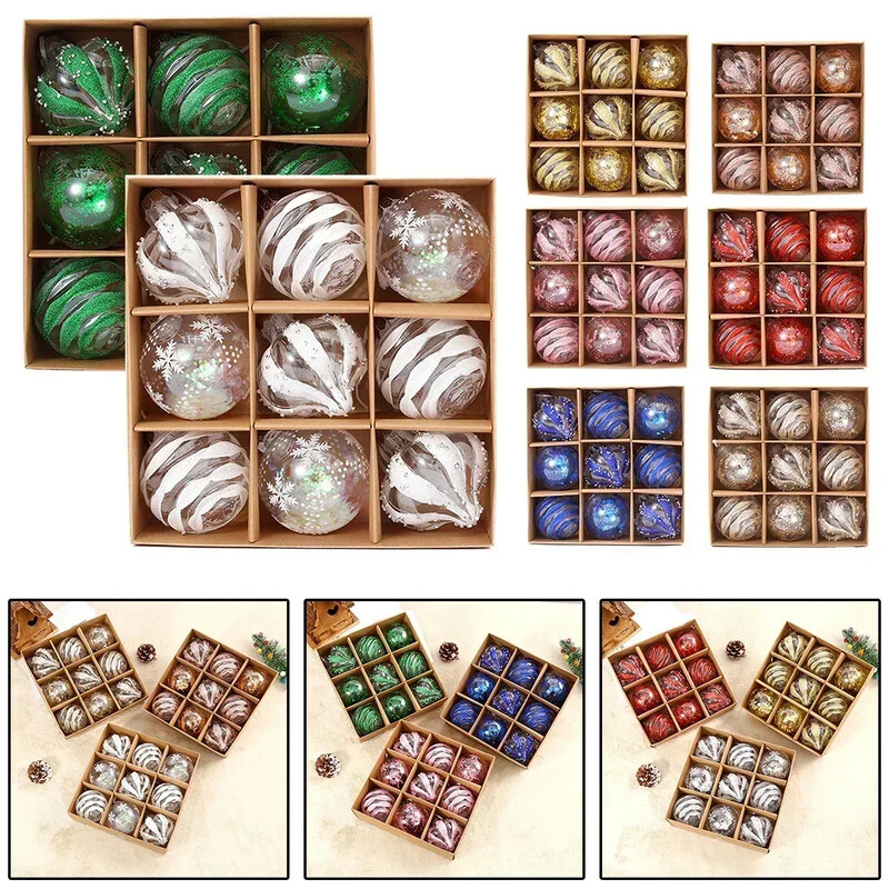 9vnt 8cm Kalėdų rutulio papuošalai Kalėdų eglutės kabantys blizgučiai skaidrūs namų vakarėlio papuošalai dekoro eglutės dekoravimo rutuliai