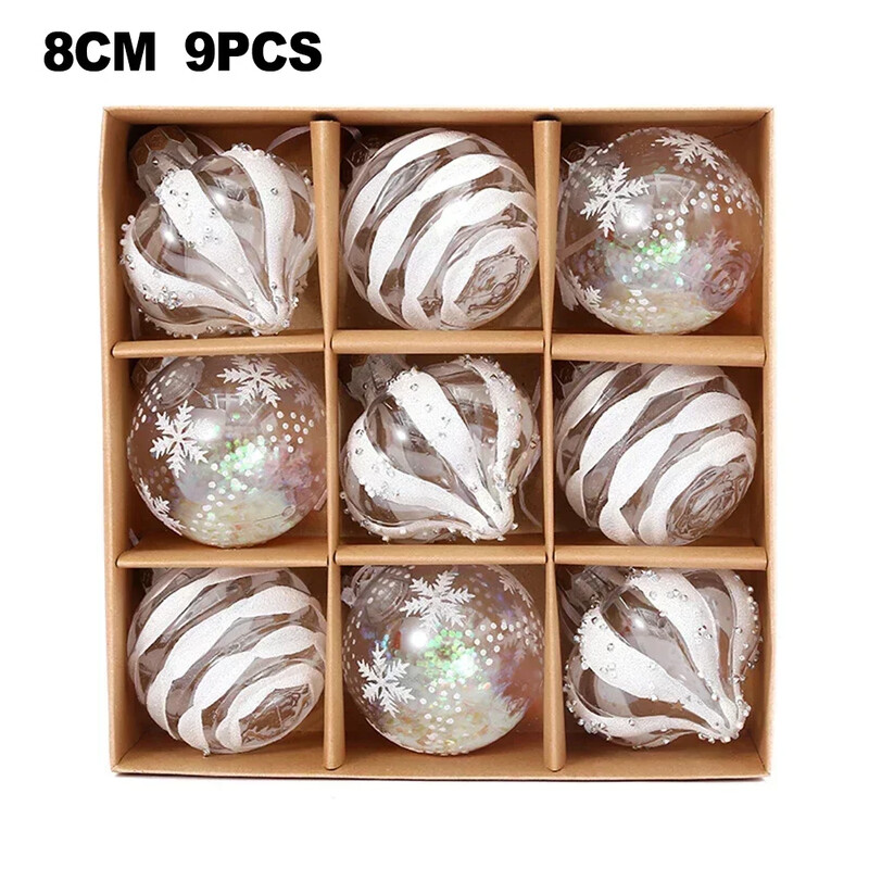 9vnt 8cm Kalėdų rutulio papuošalai Kalėdų eglutės kabantys blizgučiai skaidrūs namų vakarėlio papuošalai dekoro eglutės dekoravimo rutuliai
