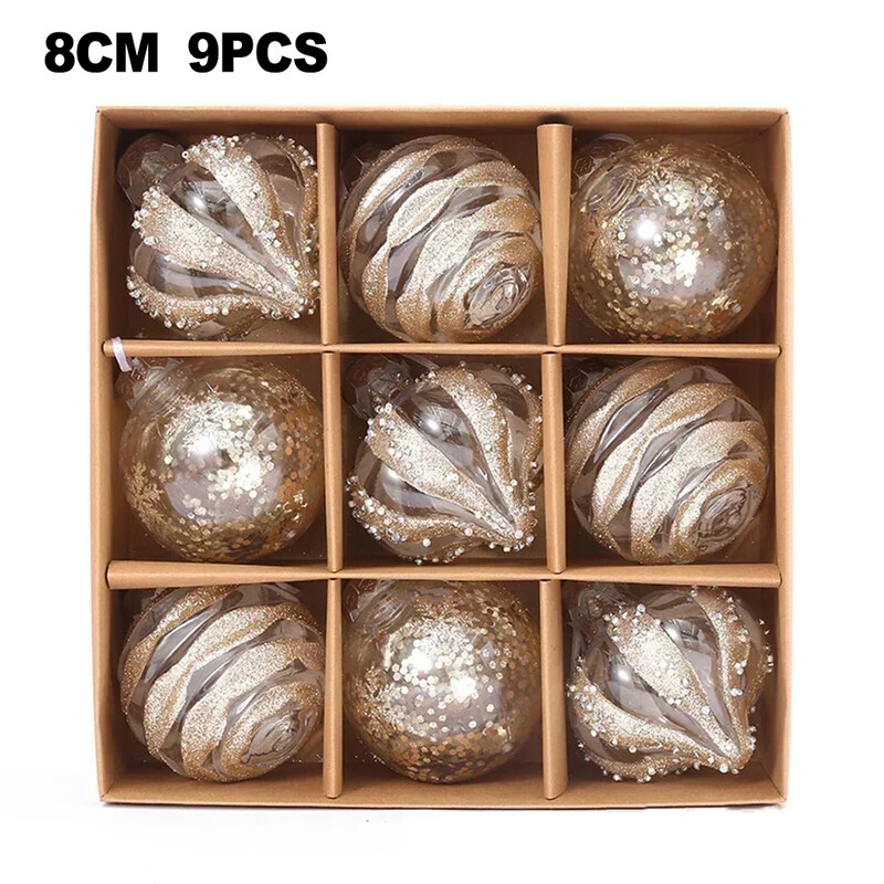 9vnt 8cm Kalėdų rutulio papuošalai Kalėdų eglutės kabantys blizgučiai skaidrūs namų vakarėlio papuošalai dekoro eglutės dekoravimo rutuliai