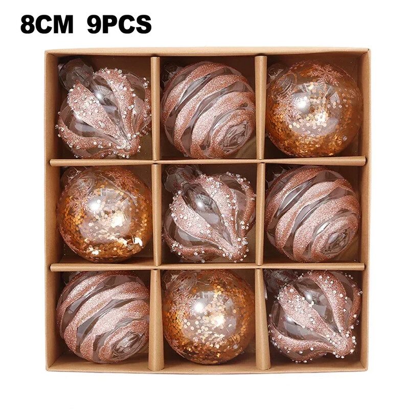 9vnt 8cm Kalėdų rutulio papuošalai Kalėdų eglutės kabantys blizgučiai skaidrūs namų vakarėlio papuošalai dekoro eglutės dekoravimo rutuliai