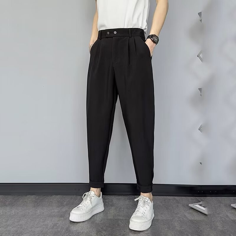 9 taškų kelnės Vyriški laisvalaikio vakarietiško kostiumo kelnės Mažos pėdos Universalios gatvės stiliaus kelnės Jauni vyrai