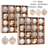 Χριστουγεννιάτικες μπάλες φωτιστικού LED 16 τμχ Λευκό χρυσό Χριστουγεννιάτικο δέντρο κρεμαστά μενταγιόν Στολίδι για Πρωτοχρονιάτικο πάρτι στο σπίτι