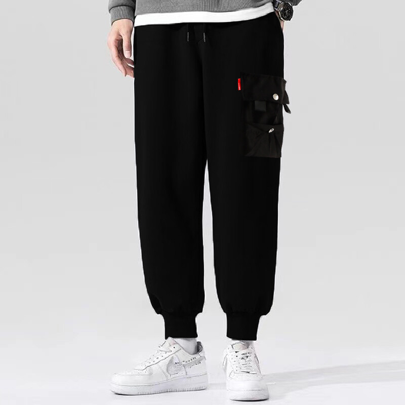 Trendovske jednobojne hlače, muške kargo hlače s višestrukim džepovima, široke hlače za slobodno vrijeme, muške radne hlače