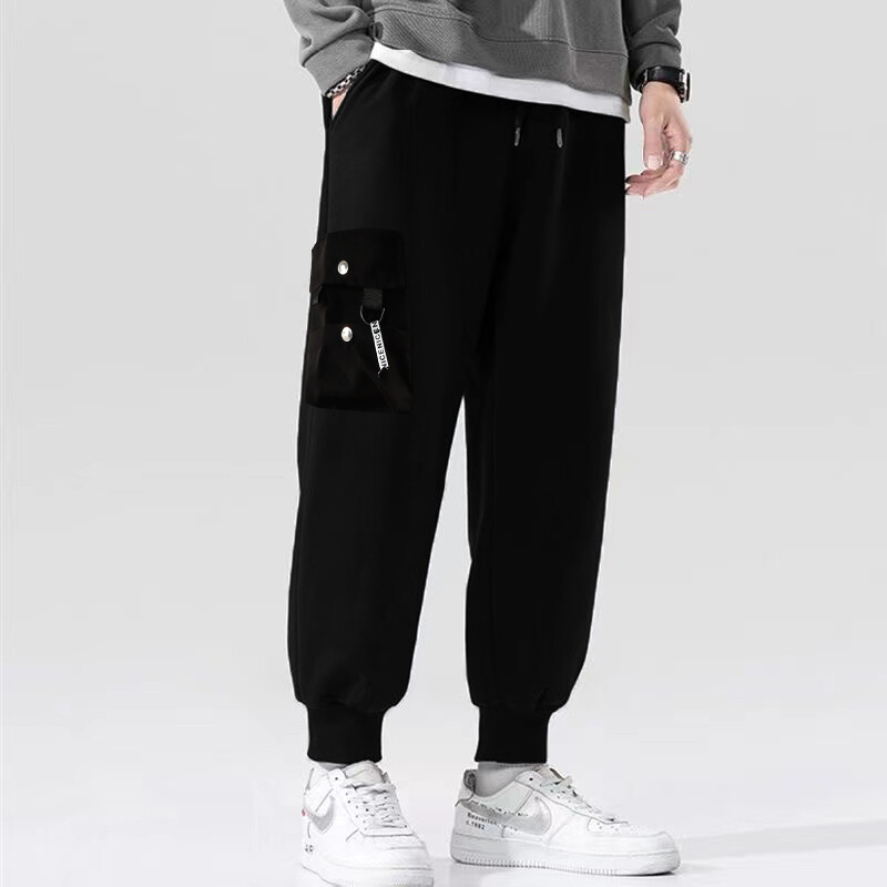 Trendovske jednobojne hlače, muške kargo hlače s višestrukim džepovima, široke hlače za slobodno vrijeme, muške radne hlače