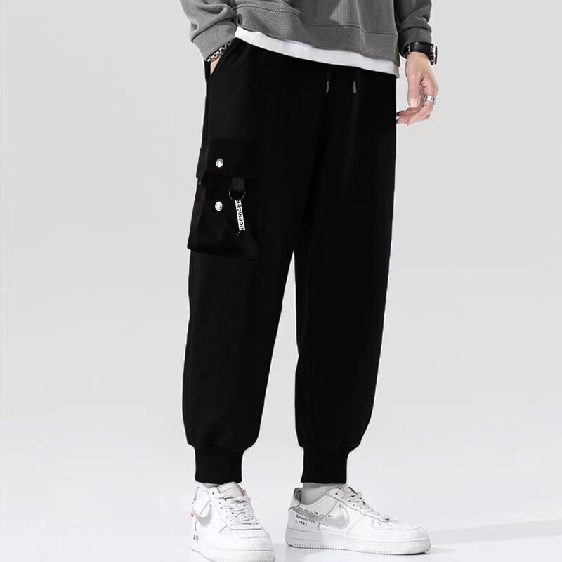 Trendovske jednobojne hlače, muške kargo hlače s višestrukim džepovima, široke hlače za slobodno vrijeme, muške radne hlače