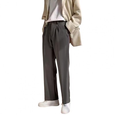 Vienspalvės laisvalaikio kelnės Vyriškos įprastos kelnės Elegantiškos vyriškos plačios kostiuminės kelnės su šoninėmis kišenėmis oficialaus verslo stiliaus