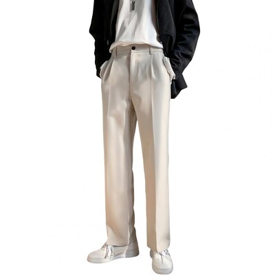 Vienspalvės laisvalaikio kelnės Vyriškos įprastos kelnės Elegantiškos vyriškos plačios kostiuminės kelnės su šoninėmis kišenėmis oficialaus verslo stiliaus