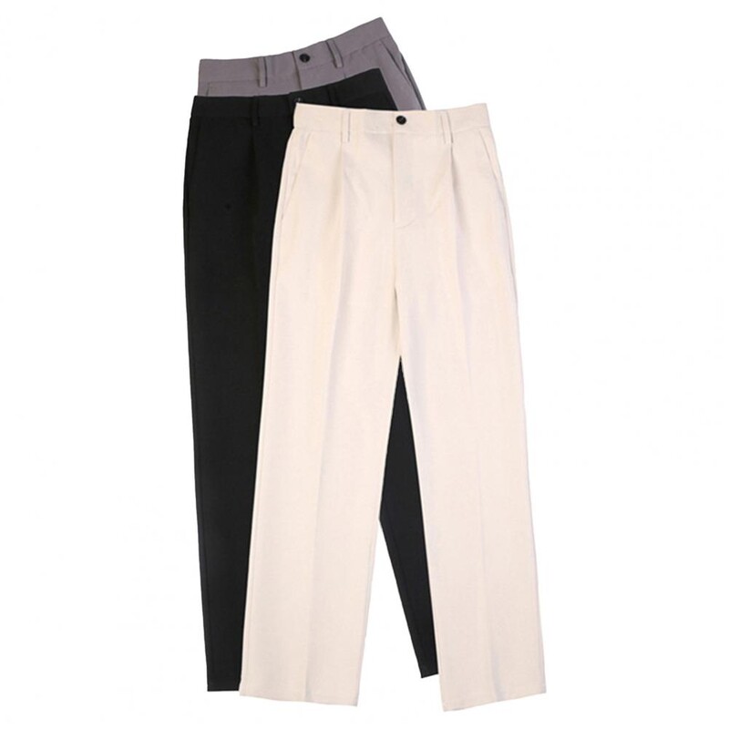 Vienspalvės laisvalaikio kelnės Vyriškos įprastos kelnės Elegantiškos vyriškos plačios kostiuminės kelnės su šoninėmis kišenėmis oficialaus verslo stiliaus