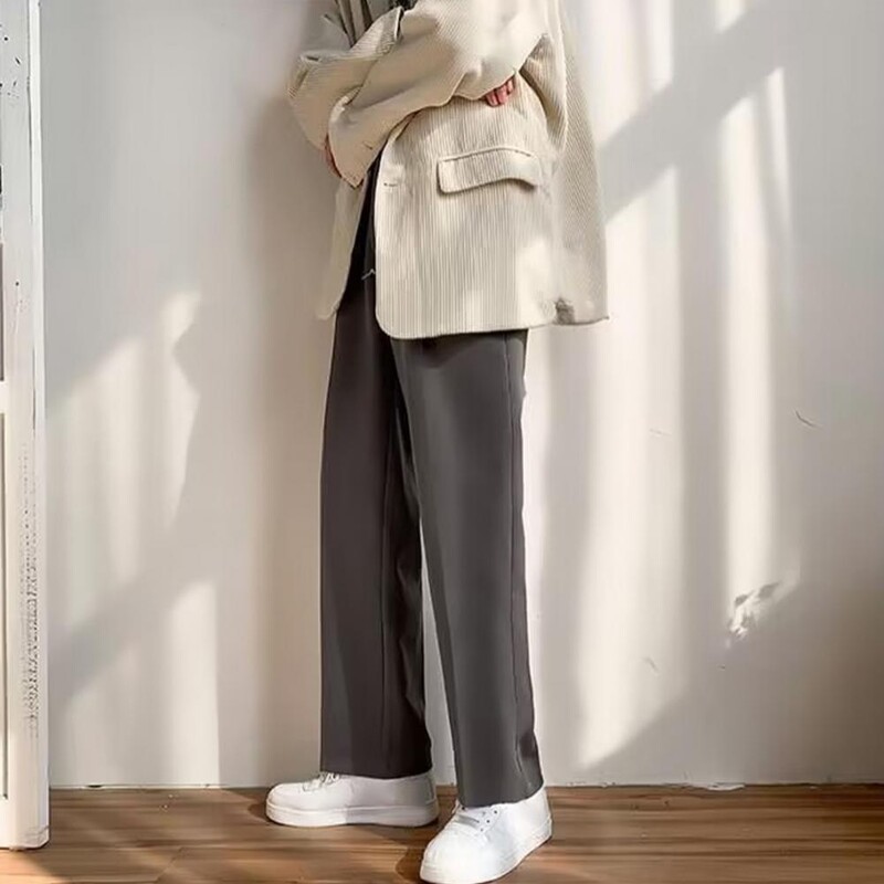 Vienspalvės laisvalaikio kelnės Vyriškos įprastos kelnės Elegantiškos vyriškos plačios kostiuminės kelnės su šoninėmis kišenėmis oficialaus verslo stiliaus