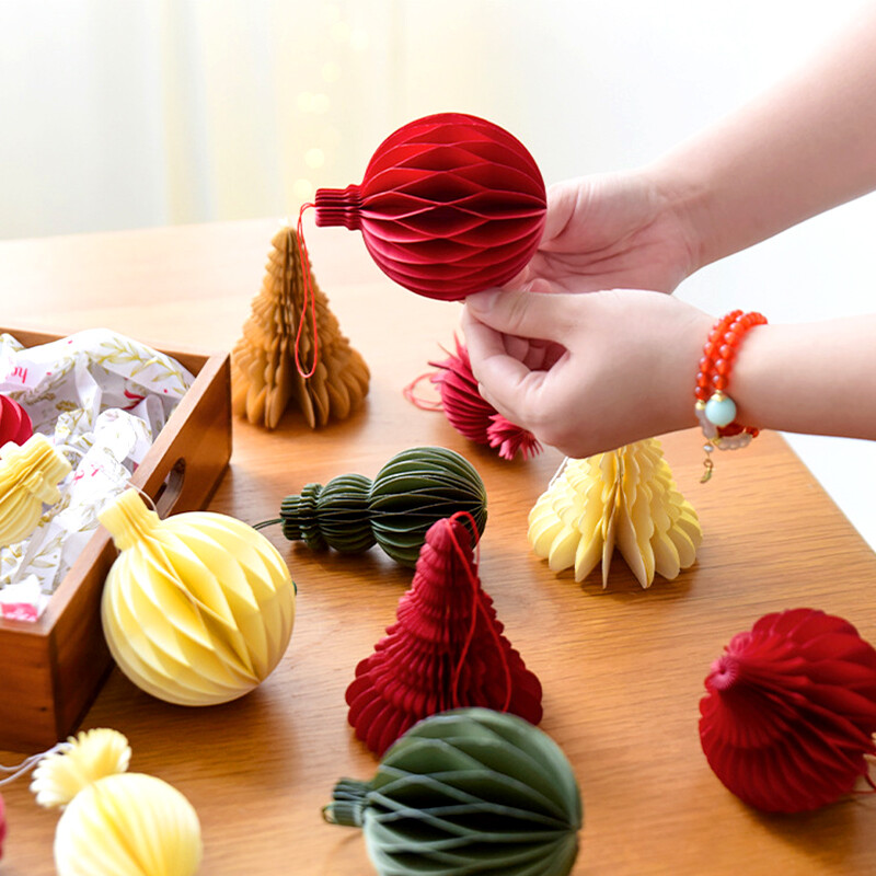 1 db karácsonyi papír méhsejt golyós medál karácsonyfára függő díszek üreges lámpás labda újévi Navidad ajándék otthoni dekoráció