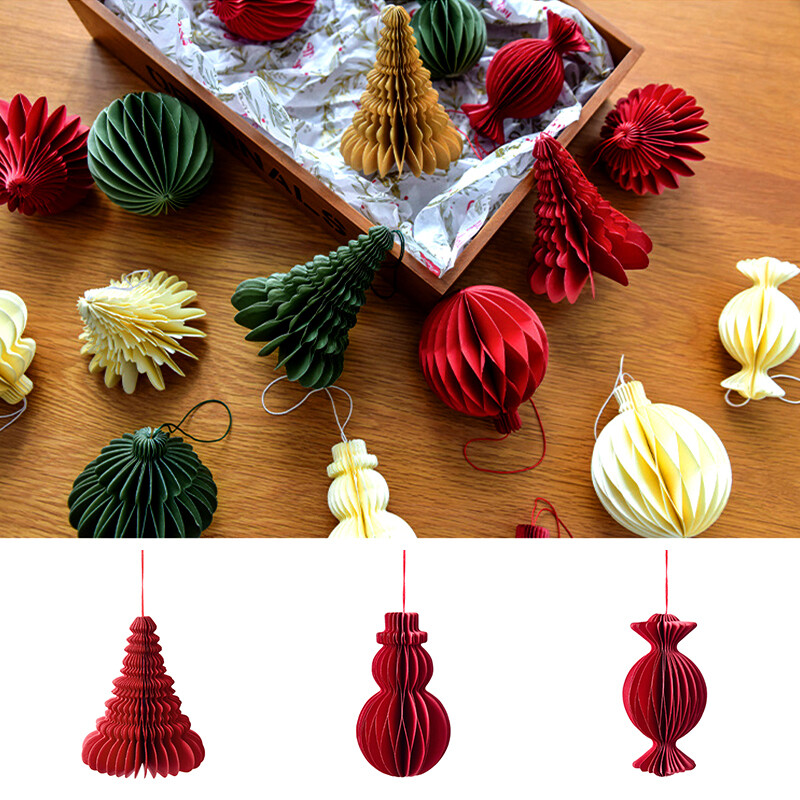 1 db karácsonyi papír méhsejt golyós medál karácsonyfára függő díszek üreges lámpás labda újévi Navidad ajándék otthoni dekoráció