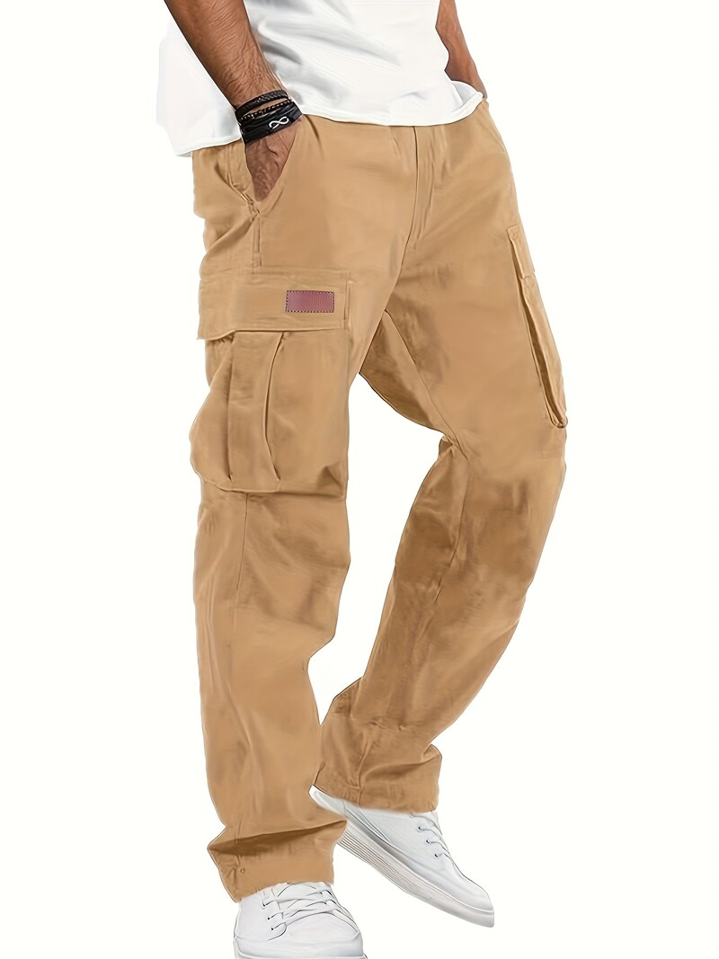 Tkana tkanina nova popularno prodana jednobojna ležerna zaliha obična muška ležerna labava ravna radna odjeća s uzicom s više džepova