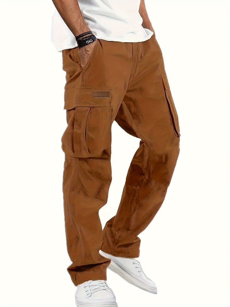 Tkana tkanina nova popularno prodana jednobojna ležerna zaliha obična muška ležerna labava ravna radna odjeća s uzicom s više džepova