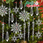 24/12 τεμ. Ακρυλικό Snowflake Simulation Ice μενταγιόν Χριστουγεννιάτικο δέντρο που κρέμεται καθαρό Fake Icicle Πρωτοχρονιάτικο Διακόσμηση χειμερινού πάρτι για το σπίτι