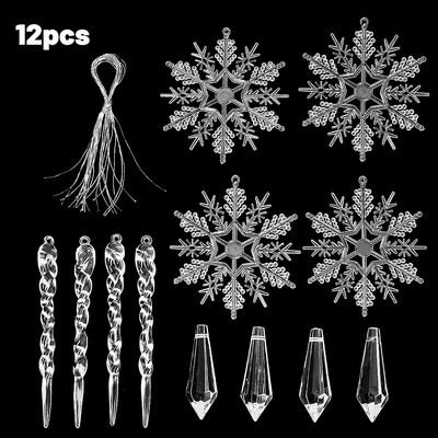 24/12 τεμ. Ακρυλικό Snowflake Simulation Ice μενταγιόν Χριστουγεννιάτικο δέντρο που κρέμεται καθαρό Fake Icicle Πρωτοχρονιάτικο Διακόσμηση χειμερινού πάρτι για το σπίτι