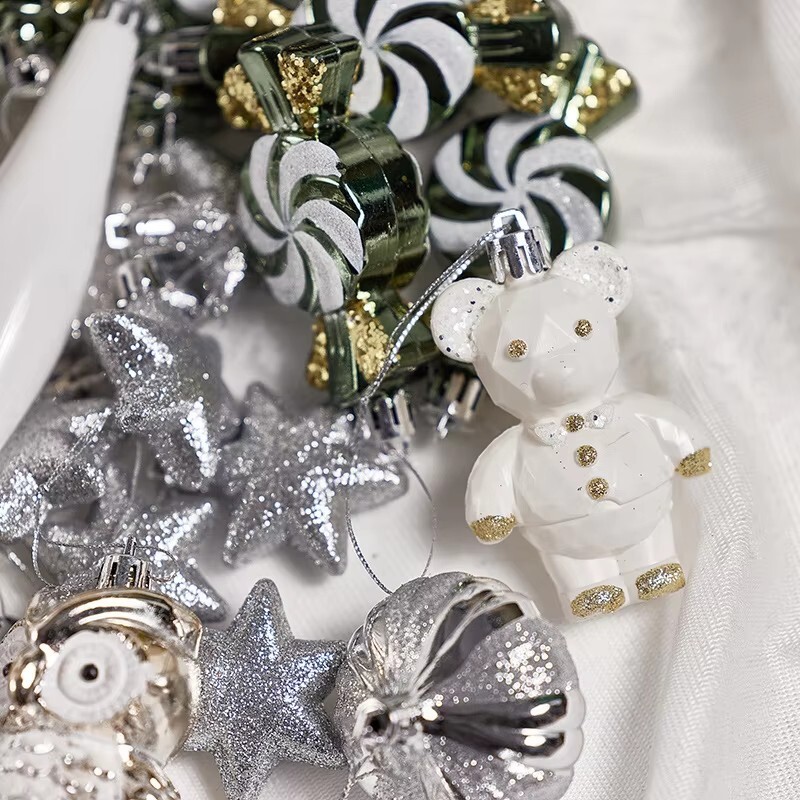1 Σετ Ασημί γκρι Χριστουγεννιάτικες ζωγραφισμένες μπάλες Διακοσμήσεις Χριστουγεννιάτικο δέντρο Σαμπάνια Αρκουδάκι Μενταγιόν Εξοχικό Στολίδι για πάρτι