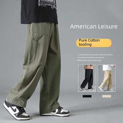 Pantaloni cargo din bumbac în stil japonez pentru bărbați, cu picior drept, în stil american, la modă, ocazional, cu picioare largi, primăvară, toamnă