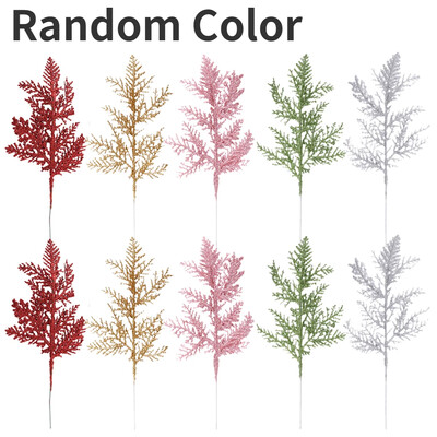 Ramuri cu frunze de pin artificiale Crăciun, aur, argint, plante false, ghirlandă cu sclipici, ornament pentru copac de Crăciun, plantă de decorare a camerei de acasă