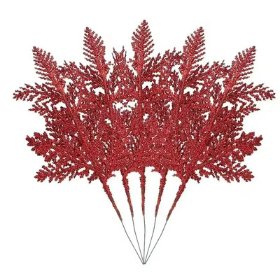 Ramuri cu frunze de pin artificiale Crăciun, aur, argint, plante false, ghirlandă cu sclipici, ornament pentru copac de Crăciun, plantă de decorare a camerei de acasă