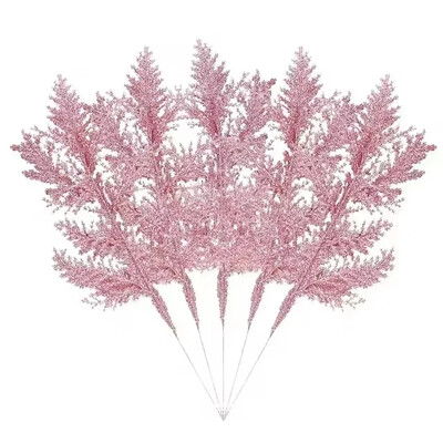 Ramuri cu frunze de pin artificiale Crăciun, aur, argint, plante false, ghirlandă cu sclipici, ornament pentru copac de Crăciun, plantă de decorare a camerei de acasă