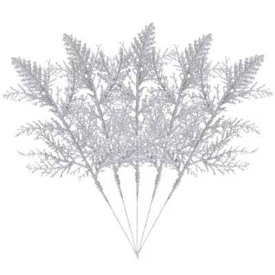 Ramuri cu frunze de pin artificiale Crăciun, aur, argint, plante false, ghirlandă cu sclipici, ornament pentru copac de Crăciun, plantă de decorare a camerei de acasă