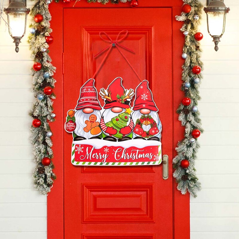 Decor de Crăciun de Crăciun Pandantive pentru uși Hârtie Moș Crăciun Păpușă fără chip Semn de bun venit Ornament de agățat Petrecere de Anul Nou Cadou de Crăciun Noel 2024